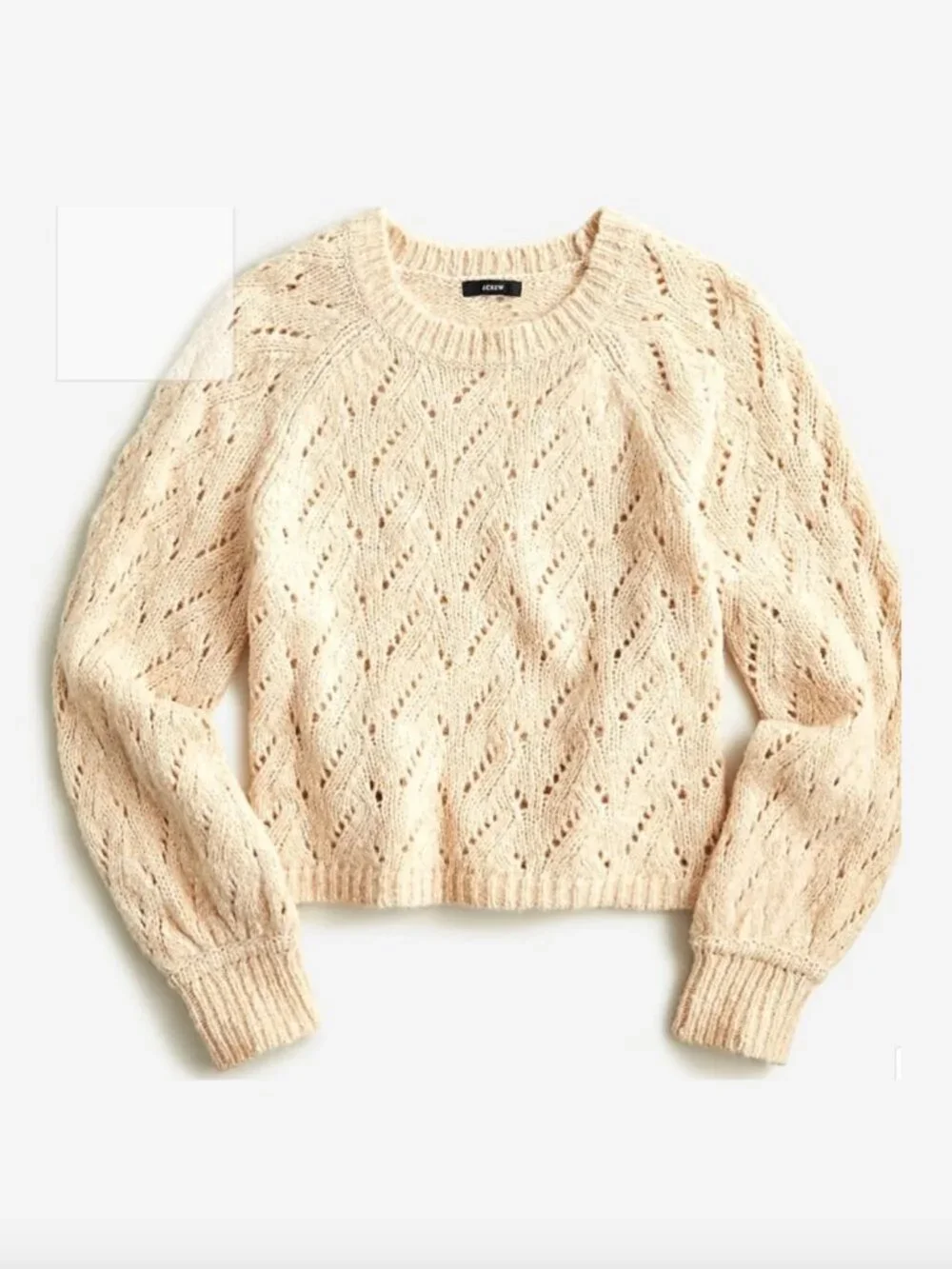 J. Crew Pointelle Crewneck Sweater Heather Cream Tan Size S